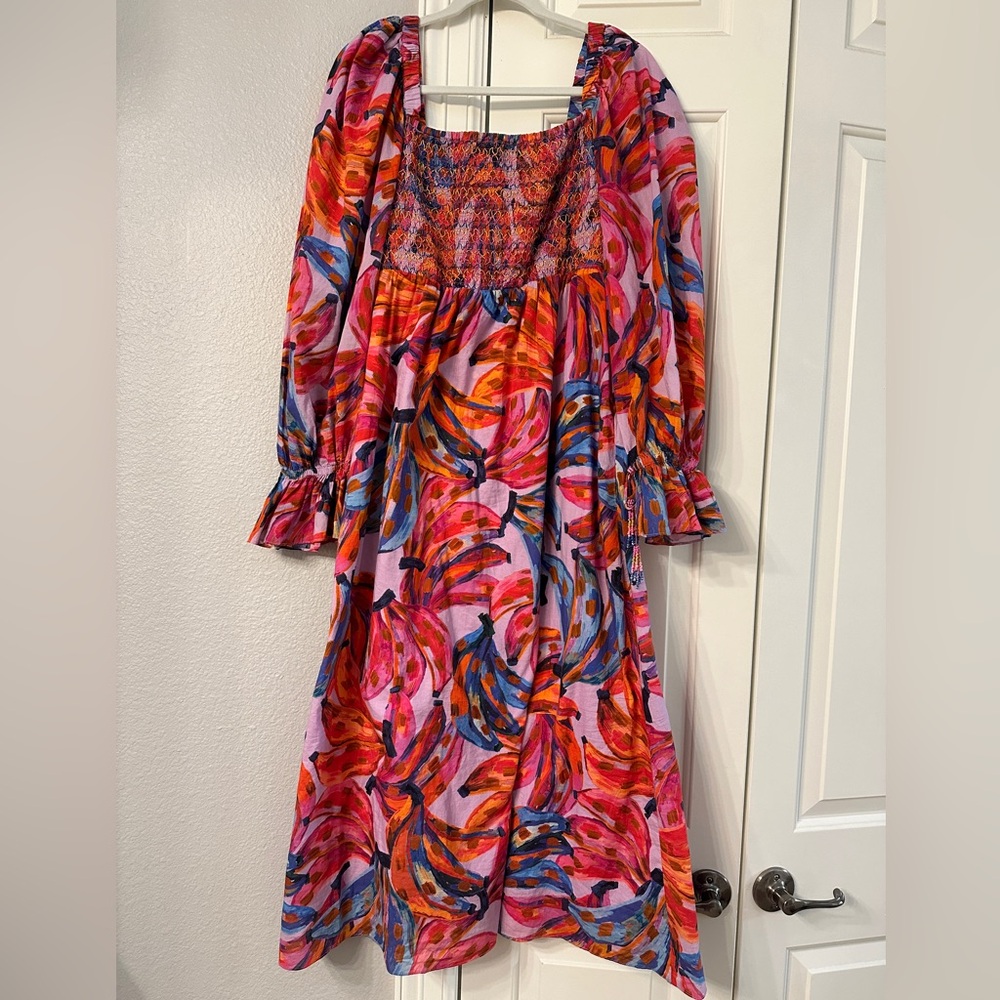 FARM Rio Banana Multi-Color Smocked Maxi Dress